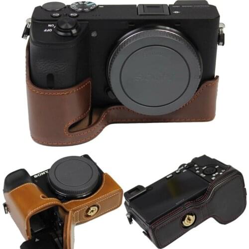 PU Leather Half Body Camera Case For Sony A6600 ILCE-6600 Protective Shell Cover Black Brown Coffee