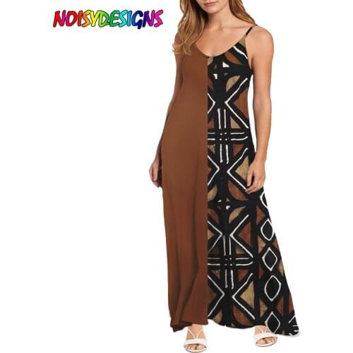 NOISYDESIGNS Women Summer Dress Ankara African Pattern Female Seaside Sling Sleeveless V-Neck Long Dress Ladies Plus Size Dress