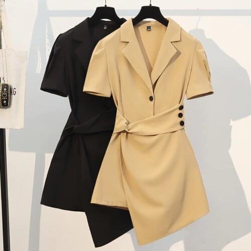 Plus size office ladies Summer dresses for women notched v neck short sleeve elegant solid high waist midi party dress vestidos