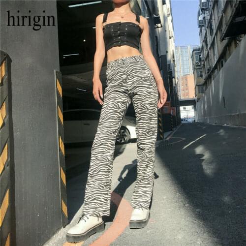 2020 New Arrival Fashion Zebra Animal Print Wide Leg Pants Women Fall Winter Casual Trousers Sexy High Waist Bell Bottom Pants