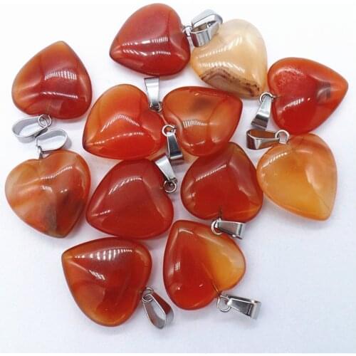 50Pcs 20x20x7mm Wholesale Natural Red Agate Love Heart Pendant Bead DIY Earrings Handmade Jewelry Accessories S684