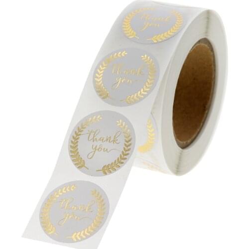 500Pcs 1Inch Round Thank You Sticker wad with Gold Leaf Olive Branch Stickers for Local Handmade Gift Sticker Gold Seal Labels
