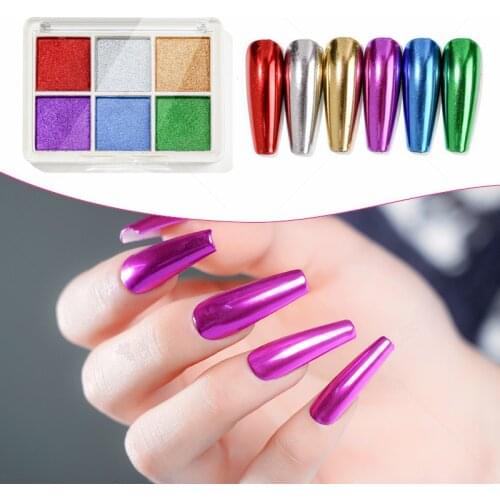 6Box/set Mirror Nail Powder Sequins Pink Gold Silver Champagne Colorful Metal Effect Nail Glitter Dust Pigment Decoration