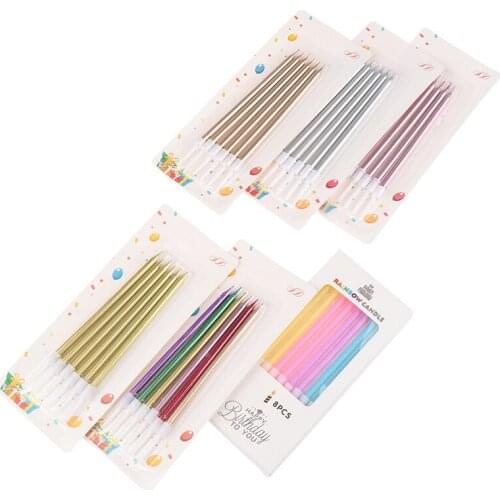 6PCS Golden Long Pencil Cake Candle Safe Flames Kids Birthday Party Wedding Cake Candle Home Decoration