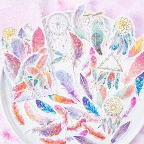60 pcs/Pack Beautiful Feathers Hot Stamping Handbook Album DIY Decorative Stickers