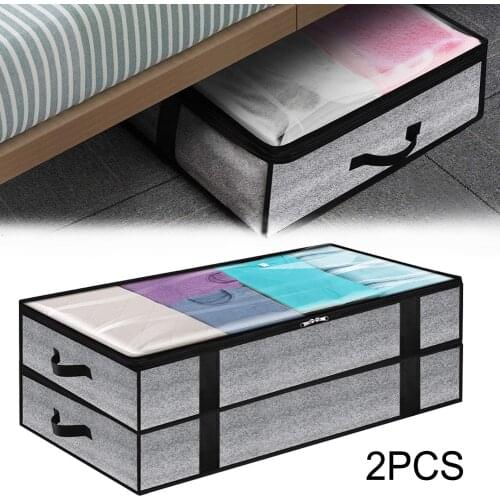 90L Underbed Storage Bags, 2 Pcs Clothes Storage Bags with Zips Thick Breathable Underbed Clothes Storage Bags with Clear Window
