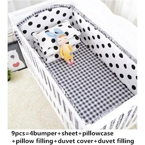 Promotion! 6/9PCS dot Baby Bedding Set Crib Bedding Bed around jogo de cama Bed Bedclothes blanket whole set, 120*60/120*70cm