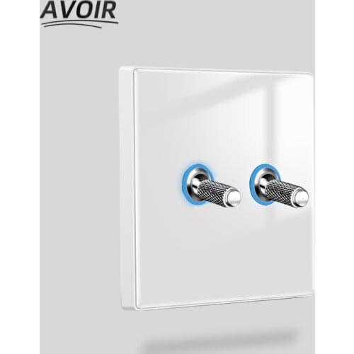 Avoir White Glass Toggle Switch With Led Indicator 1 2 3 4 Gang 2 Way Wall Electrical Socket 86 Type Dimmer RJ45 TV Network 220V