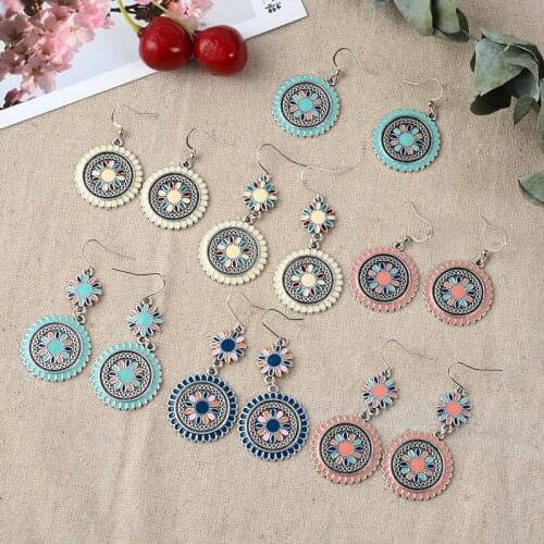 Bohemia Earrings Ethnic Dangle Earrings For Women Round Flower Earrings For Wedding Festival Gifts Wholesale Fashion Jewelry