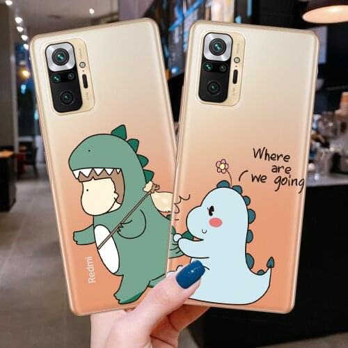 For Redmi Note 10 Case Cute Couples Dinosaur Silicone Cover Phone Cases For Xiaomi Redmi Note 8 9 10 Pro Max 10S 9S 8T Coque
