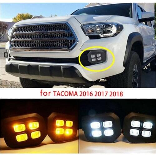 For 2016-2019 Toyota Tacoma 4-Eyes Style LED DRL Daytime Running Lights Clear Fog Lights Lamps with Turn Signal