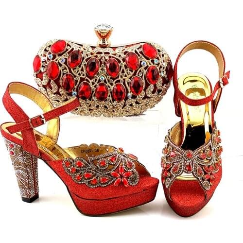Doershow fashion Italian matching red shoe and bag set african wedding shoe and bag sets! HKV1-3