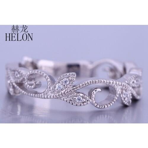 HELON Solid 10k White Gold Natural Diamonds Vintage Eternity Trendy Fine Jewelry Engagement Wedding Diamonds Ring Band Best Gift