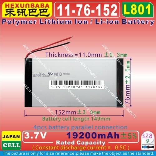 [L801] 3.7V;19200mAh,[1176152] PLIB ( polymer lithium ion battery ) for tablet pc;POWER BANK ;e-book