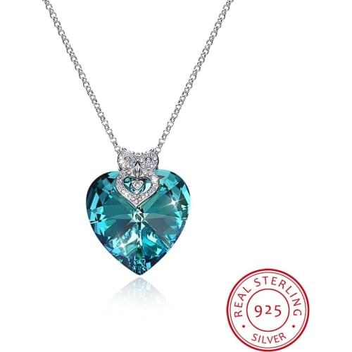 LEKANI Luxury Fashion Max Heart Pendant Necklace Crystals 925 Silver Long Chain Colares For Women Fine Jewelry