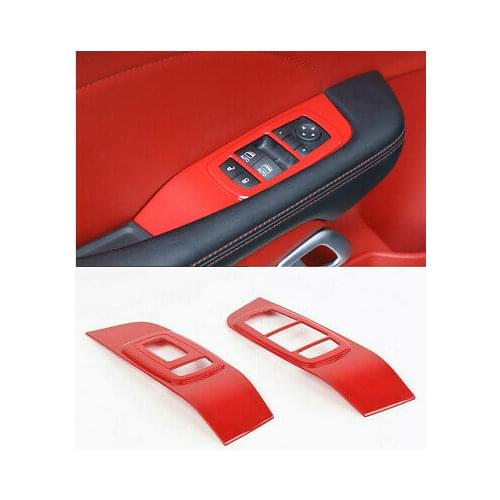 LHD Red Inner Door Armrest Window Lift Cover 2pcs For Dodge Challenger 2015-2019