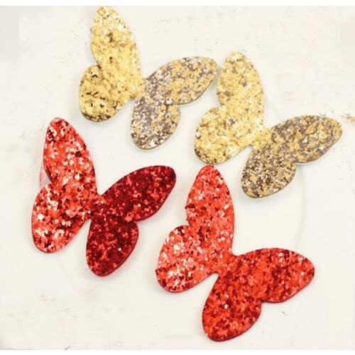 Chunky Glitter Bling Bling Gold & Red Butterfly Felt DIY Hairpin Sewing Decoration