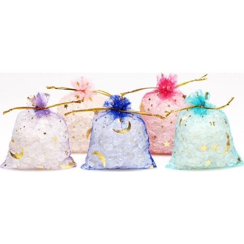 50pcs Small Christmas Organza Bag Nice Charms Jewelry Packaging Bags Star Drawstring Gift Bag Pouches