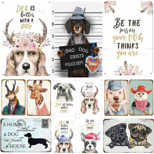 Cat Dog Fox Metal Poster Vintage Tin Sign Animals Metal Plaque Chic Decor Plate for Bar Pub Club Cafe Pet Shop Decoration