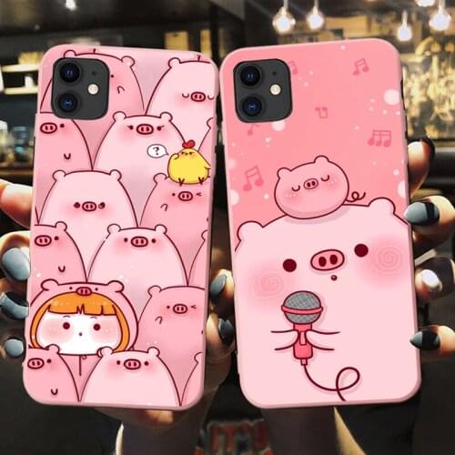 Cartoon Pig Cute Cases For iPhone 12 SE 2020 X 7 Plus 6 6S 8 Plus XR pink Case Soft For iPhone 11 Pro Max XS Max Silicone Coque