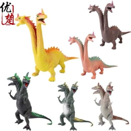 3Pcs Double-headed Dinosaur Model Toy SOFT Sounding Monster Simulation Dinosaur Model Decoration Gift Style Random K32