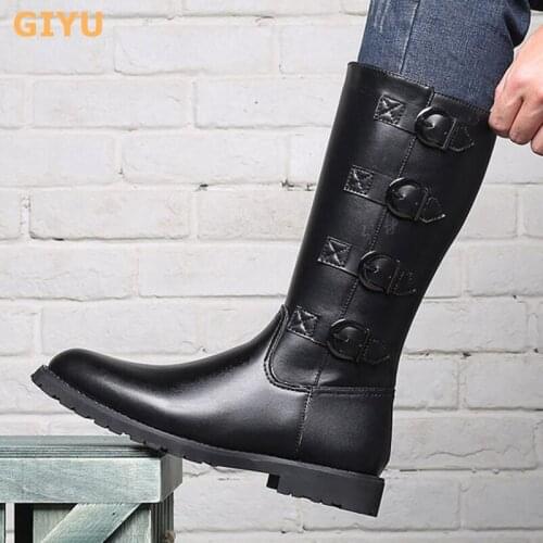 Fashion Belt Buckle High-top Mens Boots 2020 New Autumn Boots Black Zipper Plus Size Mens Shoes Outdoor Martin Boots