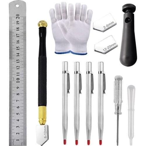 Oil Feed Glass Cutter Kit,Glass Cutting Tool with Handle, Ruler, Scriber Pen Etc, for Cutting Mirror, Tile and Glass