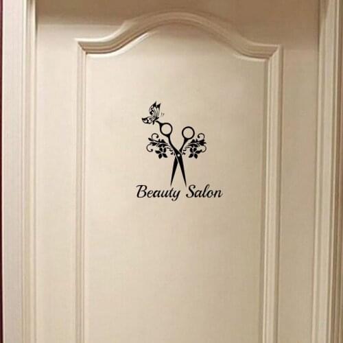 Beauty Salon Quote Art Scissors Butterfly Door Sticker Funny Home Decoration Accessories Wall Sticker For Barbershop A2231