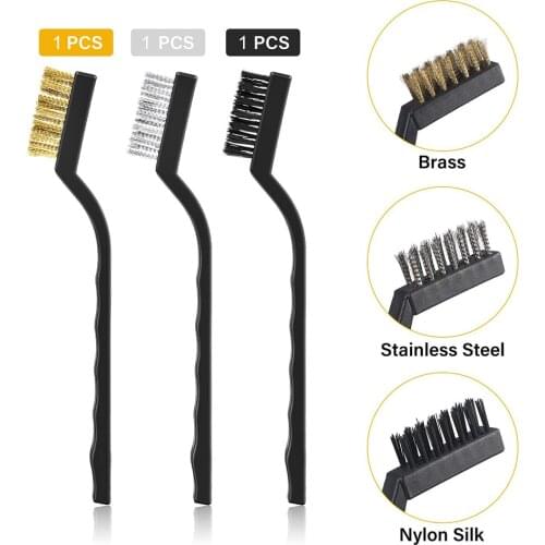 3D Printer Nozzle Cleaning 7Inch Stainless Steel Brass Copper Wire Toothbrush Tool for Nozzle-Block Hot Bed (Pack of 3 PCS)