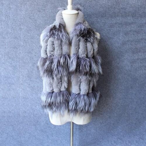 2021 New Women Genuine Knitted Fox Fur Scarf Real Rex Rabbit Fur Collar Scarves Winter Warm Neck Warmers Stole Silver Fox Capes