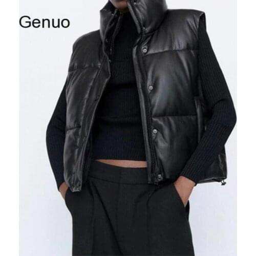 New Autumn Winter Black Warm Faux Leather Vest Women Fashion Zipper Sleeveless Coat Tops Female Casual Short Outwear Ladies