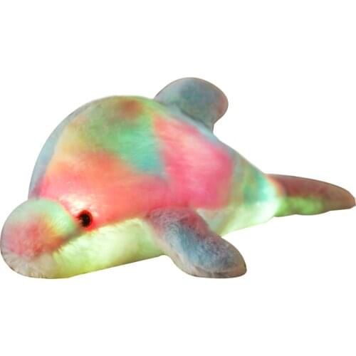 1pc 30/45cm Cartoon Rainbow Glowing Dolphin Plush Toys Lovely Luminous Animal Dolphin Pillow Stuffed Dolls Kids Lighting Gift