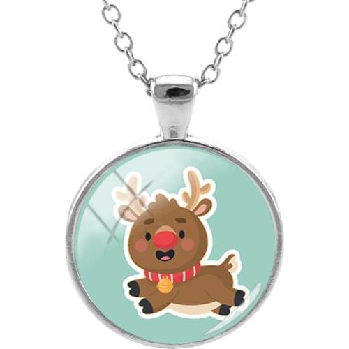JWEIJIAO Baby birthday present Christmas Pendant Necklace Glass Cabochon cartoon reindeer santa claus charm girls jewelry CM445