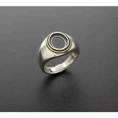 8x10MM steam punk brass frame merged oval bezel solid 925 sterling silver adjustable ring settings 1226003