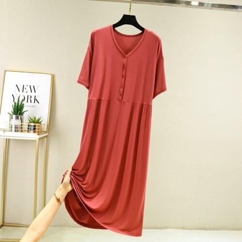 Womens Vestidos Home Clothes New Modal Night Shirt Casual V Neck Summer Nightgowns Female Short Sleeve Loose Sleepwear Dress