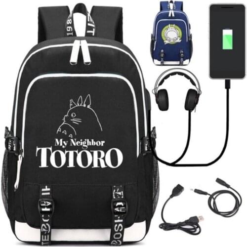 My Neighbor Totoro Backpack w/ USB Fashion Port Headphone Rucksack Bag Teenager Student School Laptop Travel Shoulder Bag Gift