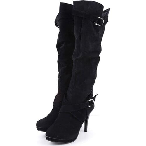 Thigh High Womens Winter Boots Faux Suede Leather High Heels Over The Knee Boots Women Plus Size Shoes Woman Boots