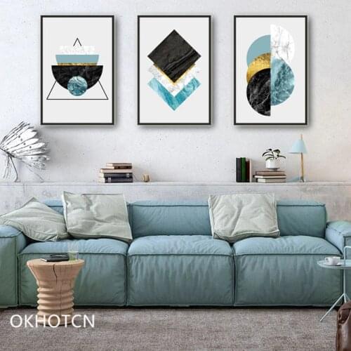 Nordic Modern Fresh Abstract Marble Pattern Golden Leaf Triptych Decorative Painting Geometry Nature Wall Artwork