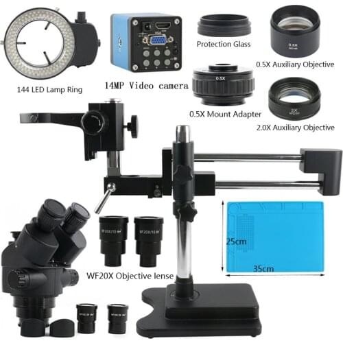 3.5X-90X Simul Focal Continuous Zoom Trinocular Stereo Microscope 1080P 14MP HDMI Microscope Video Camera With Double Boom Stand