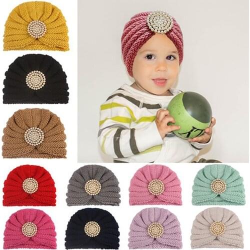 Infant Newborn Baby Grils Knitted Hat Pearl Wreath Woolen Cap Turban Hat Winter Cap Winter Warm