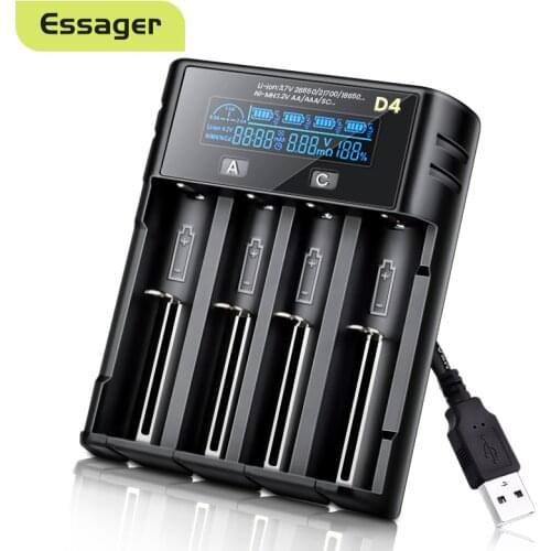 Essager 18650 Battery Charger Universal Rechargeable Battery Charging For AA AAA Lithium Li ion USB Batteries Charger 4 2 Slot
