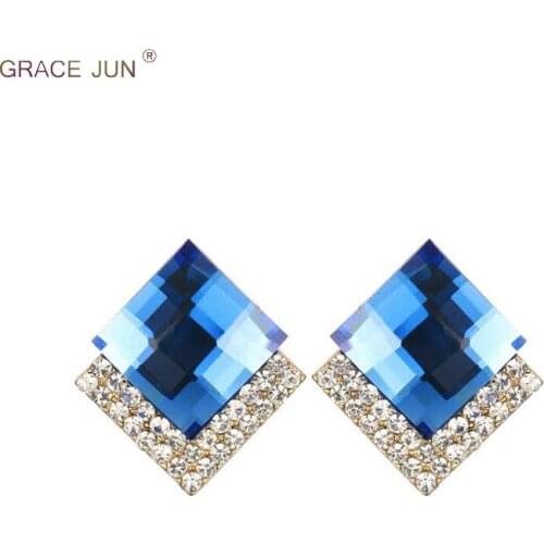 3 Colors Choose Austrian Crystal Rhinestone Square Shape Geometric Clip on Earrings No Pierced for Women Elegant Ear Clip Bijoux