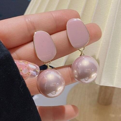 Temperament Pink Ball Pearl Earrings Graceful Lady Jewelry Irregular Enamel 2021 Fashion Statement Dangle Earring for Women