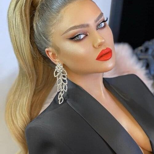 Boutique Shiny Rhinestone Flowers Dangle Earrings For Women Fashion Jewelry Geogous Ladys' Party Statement Earrings Accessories