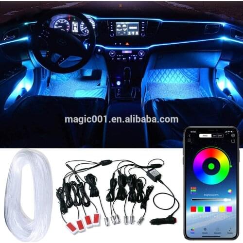 Sound Active EL Neon Wire Strip Light Bluetooth APP Remote Control LED Backlight Auto Center Console Door Decorative Lamp