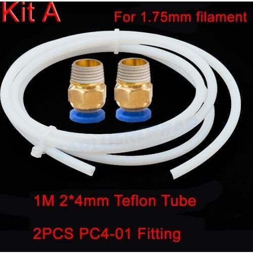 1M PTFE Tube PTFE ID 2mm 4mm OD 4mm 6mm + 2 Remote Connectors J-head hotend Rostock Bowden Extruder for 1.75mm 3mm filament