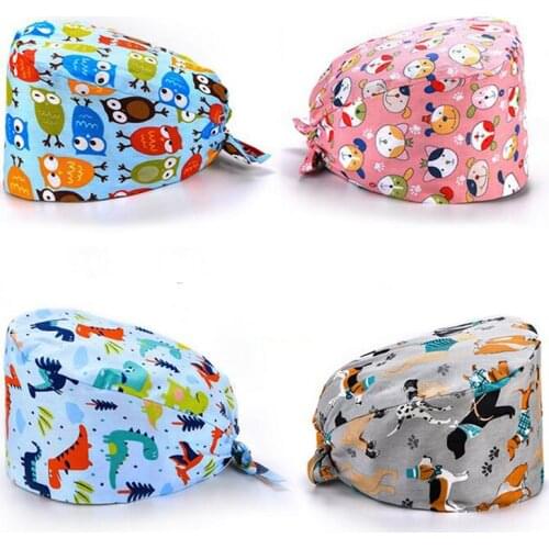 1PCS Adjustable Cotton Scrubs Hat Beauty Salon Work Scrub caps Unisex Women Print Sweatband Nursing Cap gorros quirofano mujer