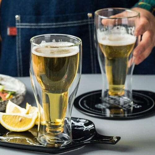 250/350ml Creative Flip Jabs Beer Mug Upside Down Fruit Juice Drink Water Cup Bar Restaurant Art Transparent Double Wall Glass