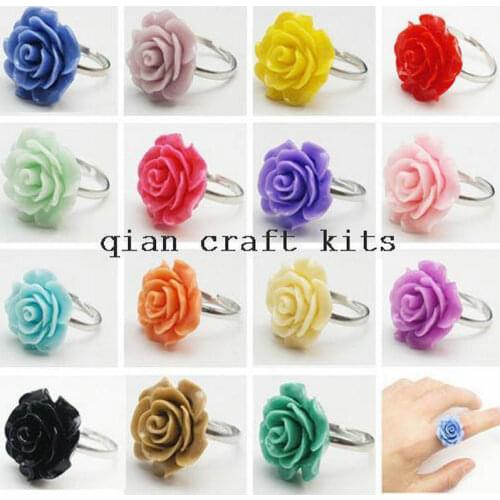 50pcs Pretty mix color Carved Resin Flower Ring, colorful gift set Kitsch, Cute, Summer, Fashion w/ gift box