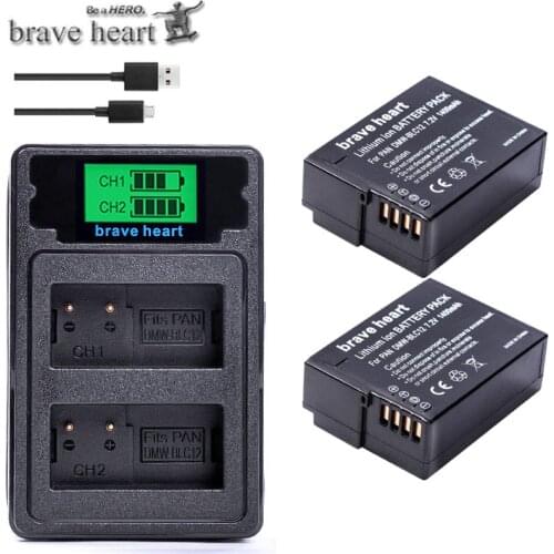 2Pcs DMW-BLC12 DMW-BLC12E BLC12 Battery + USB LCD Charger for Panasonic Lumix DMC-FZ200,FZ300,FZ1000,FZ2500,G5,G6,G7,GX8,G85